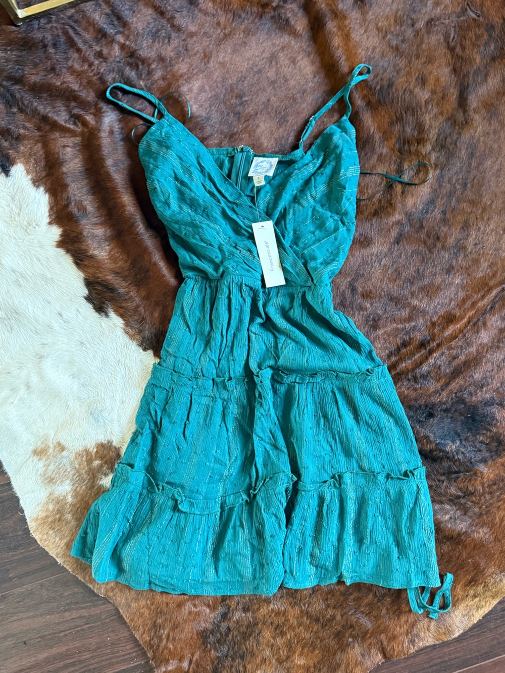 Francesca's Collections Teal Tiered Spaghetti-Strap Mini Dress